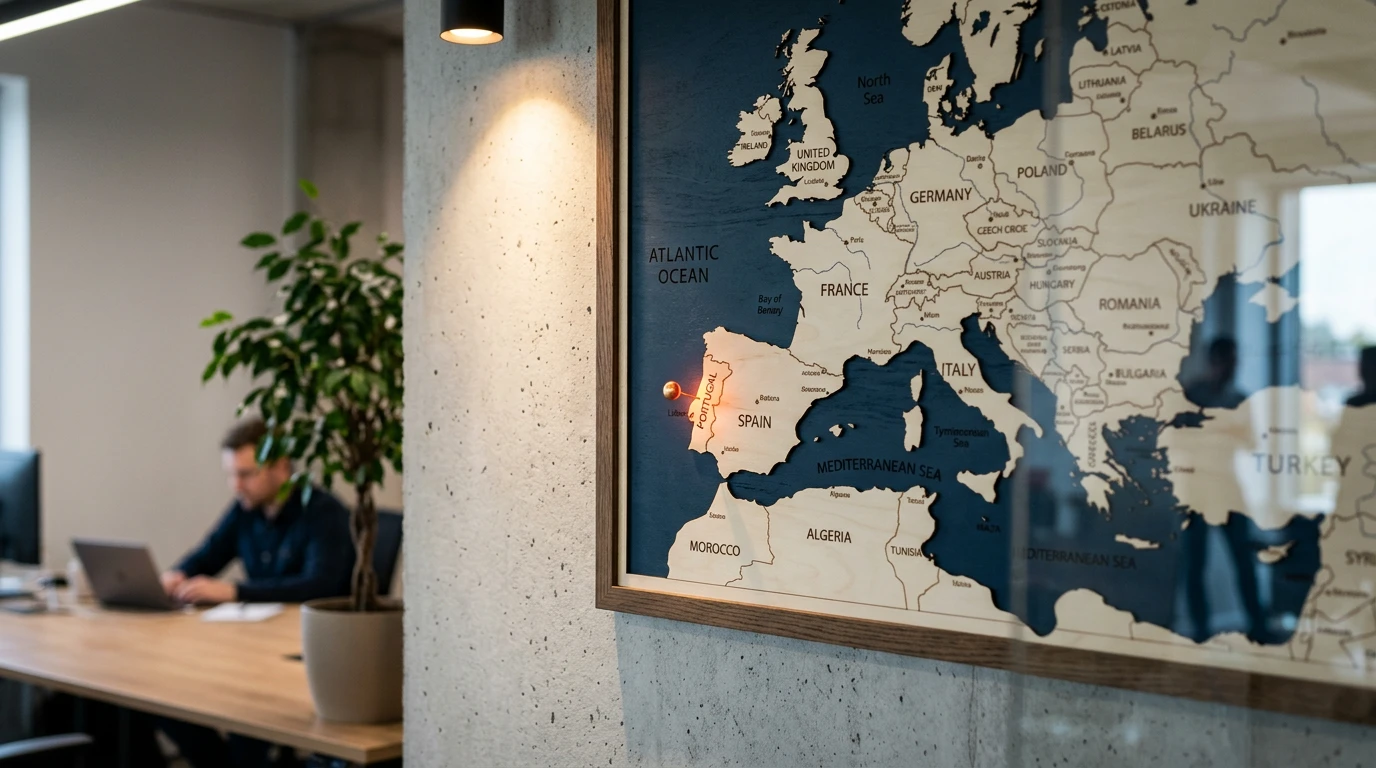 Mapa da Europa com destaque para Portugal no contexto do jogo online