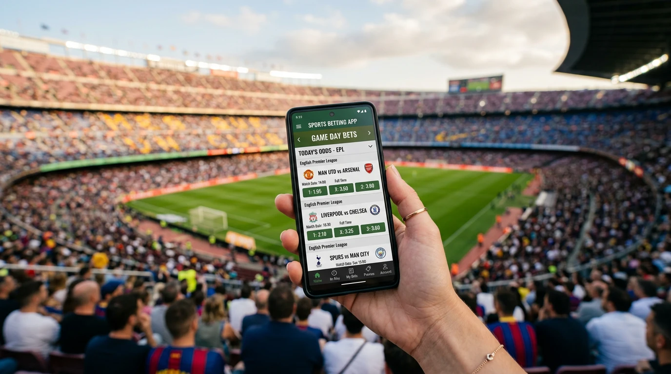 Telemóvel com aplicação de apostas desportivas no ecrã