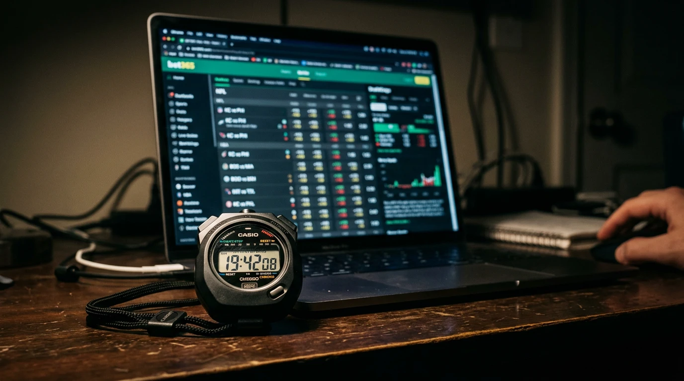 Relógio desportivo ao lado de um ecrã com odds a mudar em tempo real