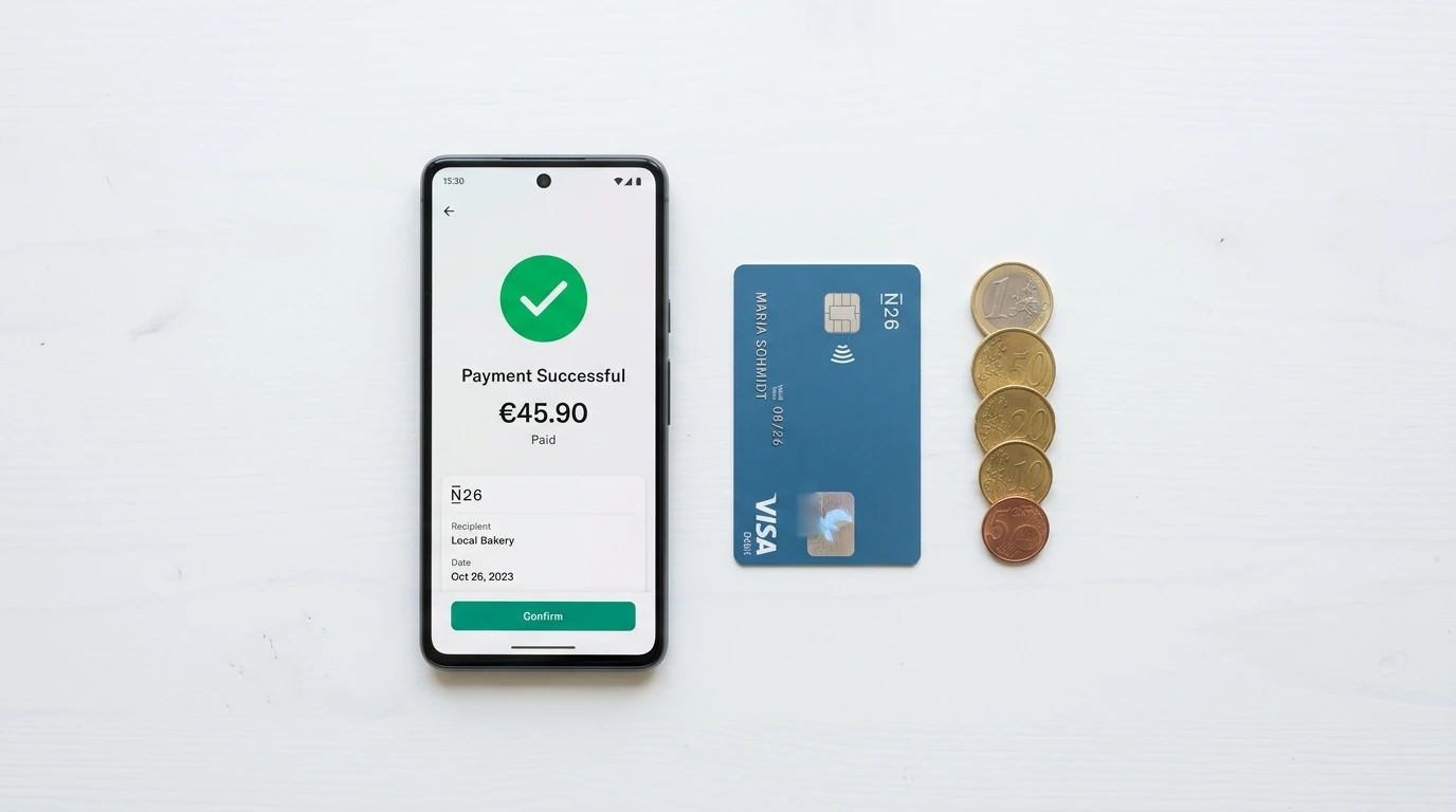 Telemóvel com aplicação de pagamento MB Way ao lado de cartão Multibanco